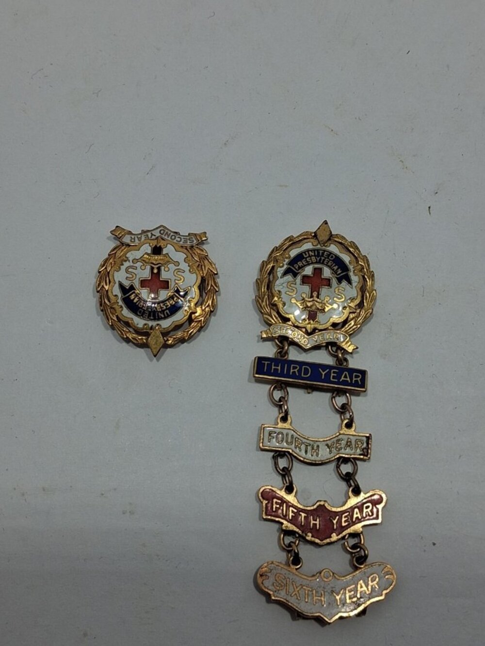 Antique Little's System Sunday School Methodist Enameled Pin Lot Of 2